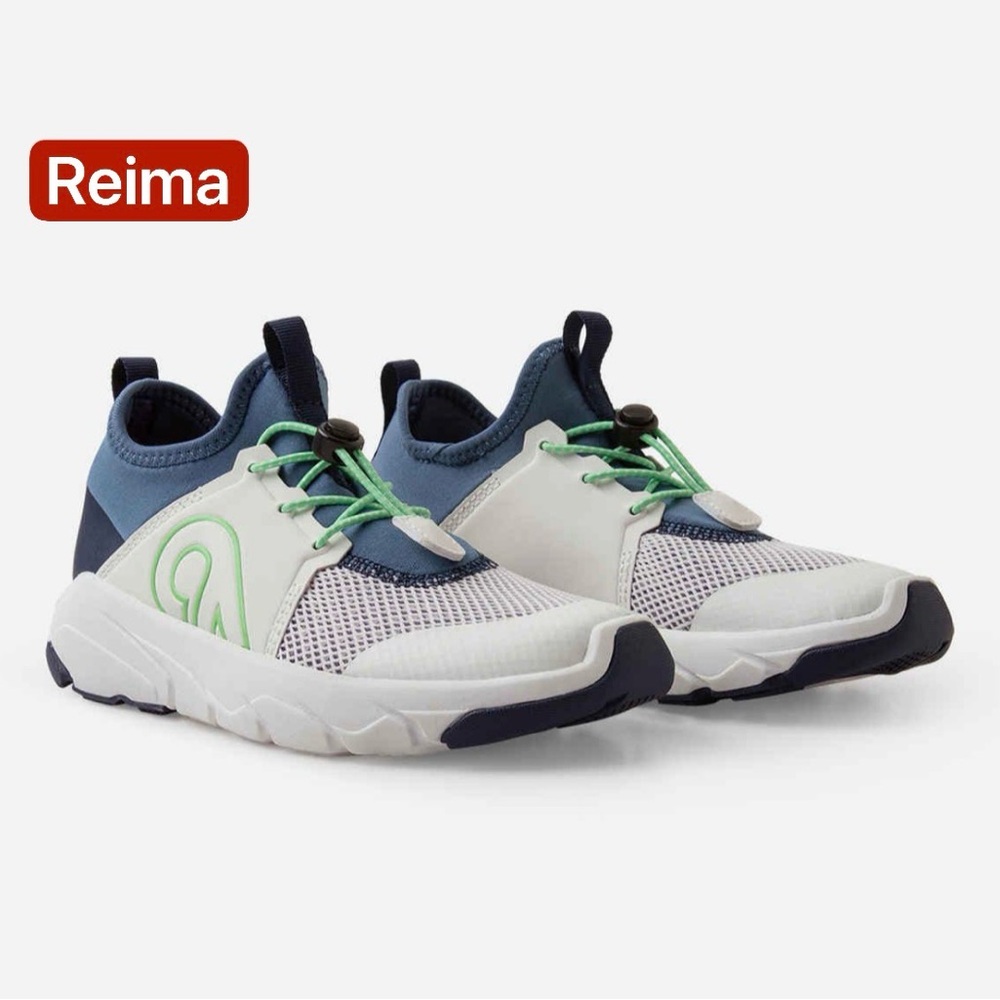 Reima Kids' White & Blue Sneakers with Green Accents